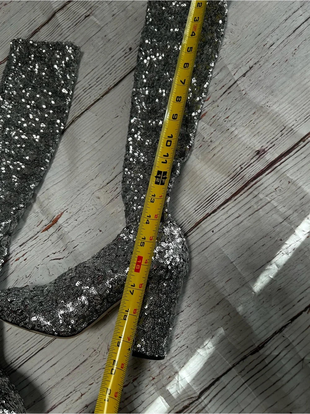 Dolce & Gabbana Silver Sequin Knee-High Block Heel Sock Boots Sz 37